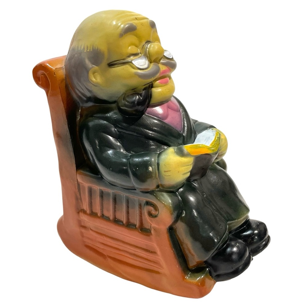 Vintage 1960s Grandpa in Rocking Chair Plastic Coin "Piggy" Bank - Made in Japan